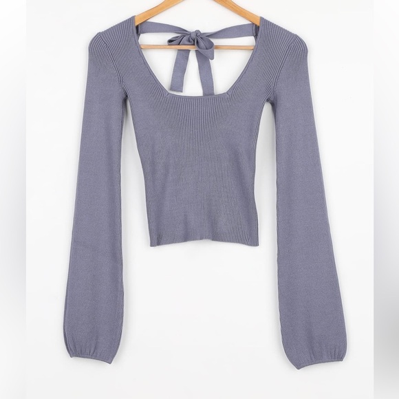 Lulus Keep 'Em Guessing Dusty Blue Ribbed Balloon Sleeve Sweater Top - Picture 5 of 10